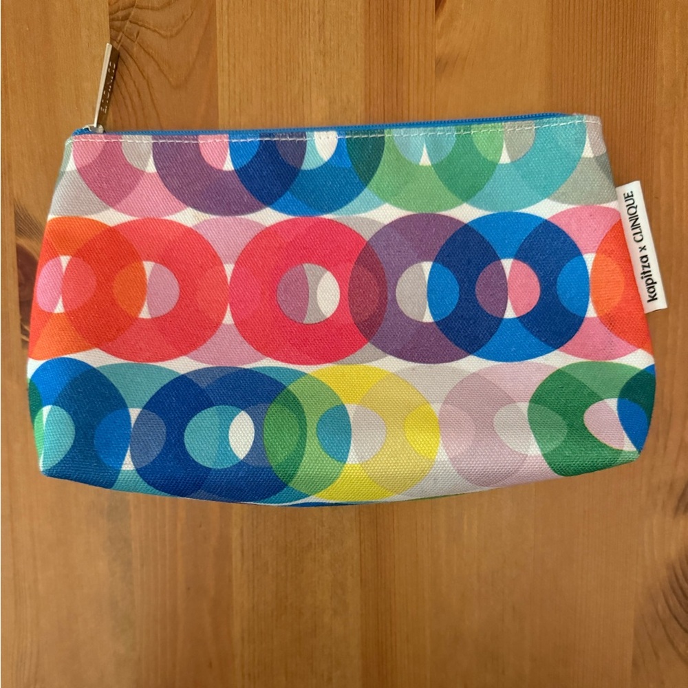 Clinique X Kapitza Cosmetics Bag Makeup Zipper Colorful Design Travel Pouch Blue